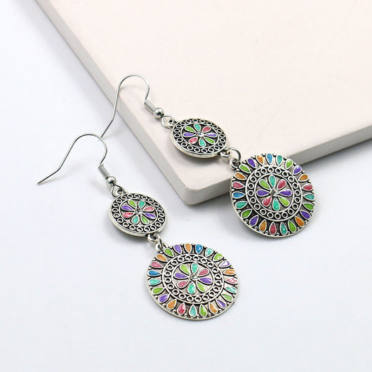 Aretes de Aleación Floral Redondos con Cristales Brillantes - Image 7