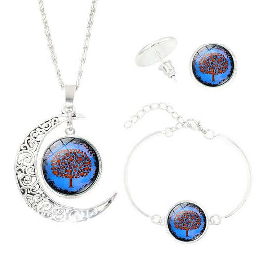 Conjunto de Collar y Aretes Árbol de la Vida con Piedras Preciosas - Image 19