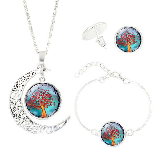 Conjunto de Collar y Aretes Árbol de la Vida con Piedras Preciosas - Image 17