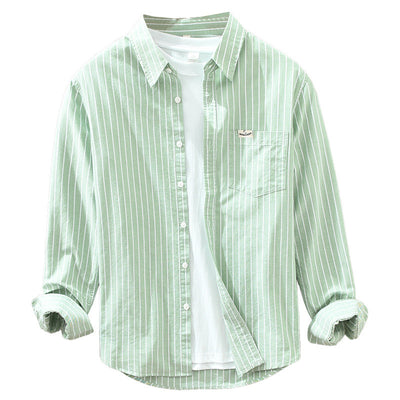 Camisa Oxford Casual de Rayas para Hombre - Corte Relajado y Manga Larga - Image 4