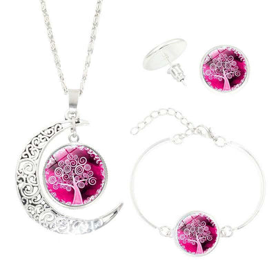 Conjunto de Collar y Aretes Árbol de la Vida con Piedras Preciosas - Image 21