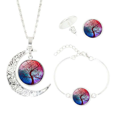 Conjunto de Collar y Aretes Árbol de la Vida con Piedras Preciosas - Image 15
