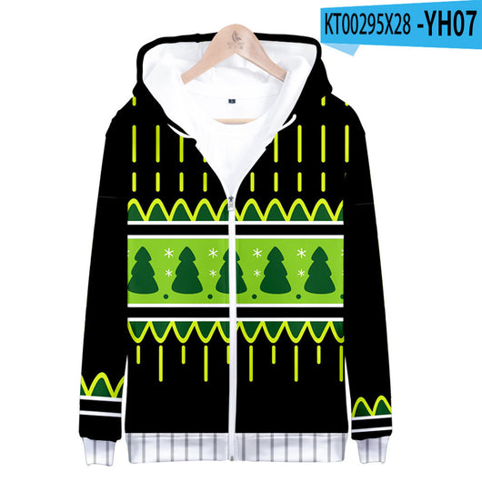 Sudadera Navideña 3D con Cierre Estampado Digital para Adultos e Infantes
