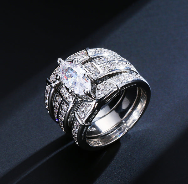 Anillo de Compromiso para Parejas con Circonio - Diseño Europeo y Americano