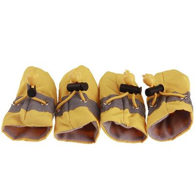 Four blue pet booties with grey trim and adjustable blue drawstrings, designed for dogs or puppies. - Image 25