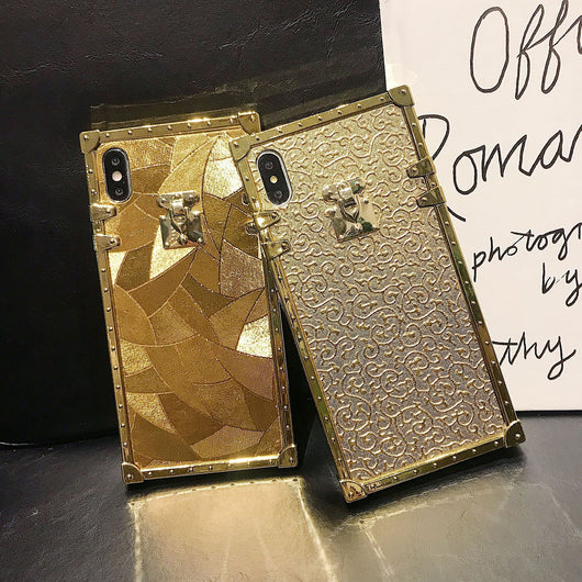 Funda para teléfono cuadrada dorada con brillo - Image 3