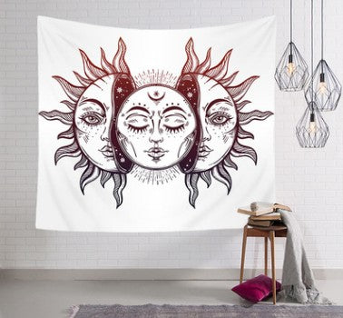Bohemian sun and moon tapestry with a celestial pattern of golden suns and crescent moons on a dark blue background. - Image 35