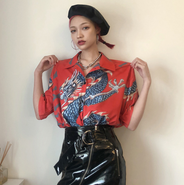 Camiseta Vintage Dragón Harajuku Unisex - Estilo Street BF Oversize