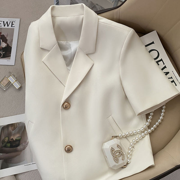 Blazer Ejecutivo Blanco Crema de Manga Corta para Mujer