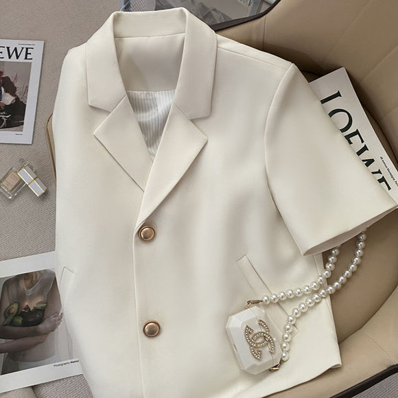 Blazer Ejecutivo Blanco Crema de Manga Corta para Mujer
