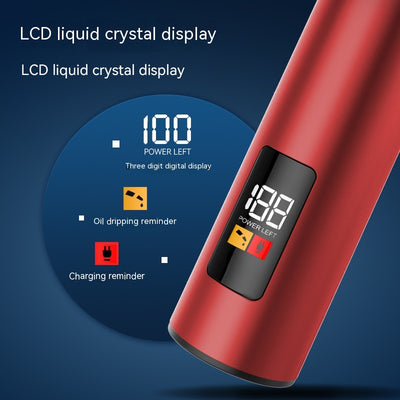 Red portable electric hair clipper with a digital display showing '188' and 'POWER LEFT', featuring a precision steel blade. - Image 2