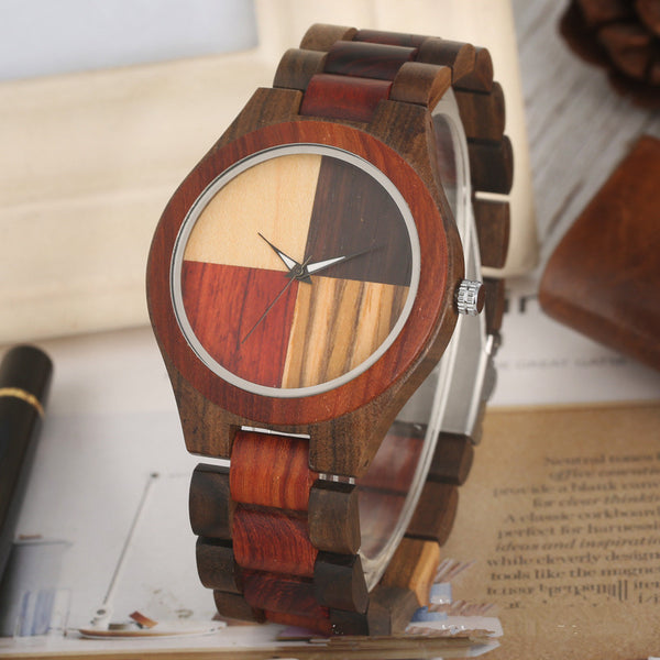 Reloj de Cuarzo Bambú y Madera con Diseño Multicolor