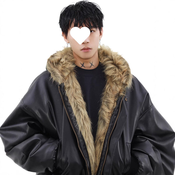 Chaqueta Reversible de Cuero y Piel Forrada en Polar para Hombre - Invierno