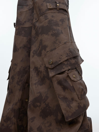 Pantalón de Trabajo Vintage Desgastado con Múltiples Bolsillos en Cuero - Image 3