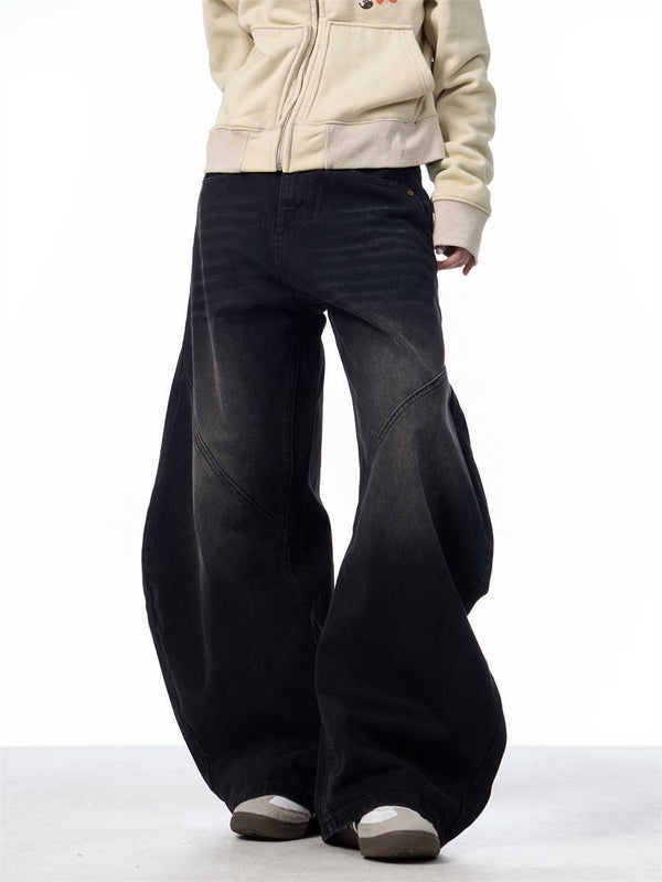 Pantalones Vaqueros Retro Negros Rectos Oversize para Mujer
