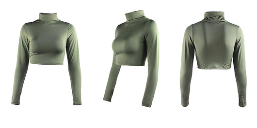 Crop Top Manga Larga Cuello Alto - Image 34