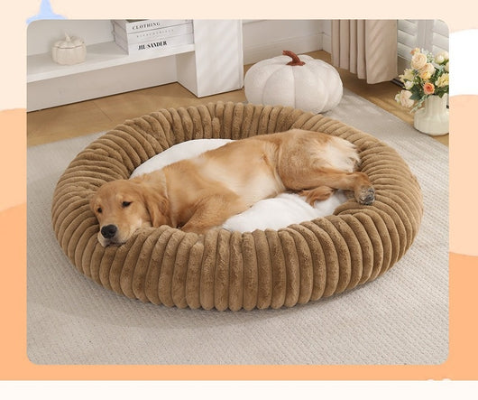 Cama Acolchada Redonda para Mascotas con Diseño de Rayas - Image 17
