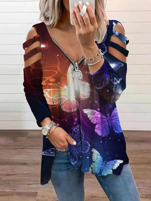 Blusa Suelta de Manga Larga con Cierre y Estampado para Mujer - Image 3