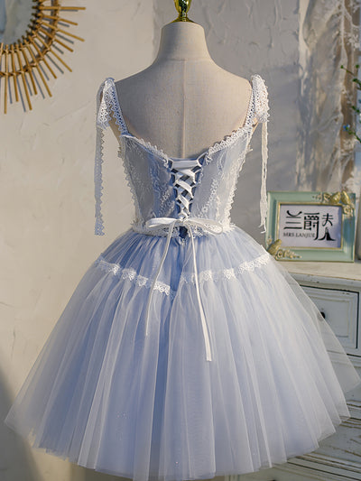 Vestido Corto Fantasy Azul con Falda Tul y Encaje Esponjoso - Image 4