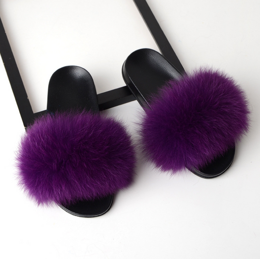 Pantuflas de Piel de Zorro Genuina para Mujer - Sandalias Deslizantes de Verano - Image 18