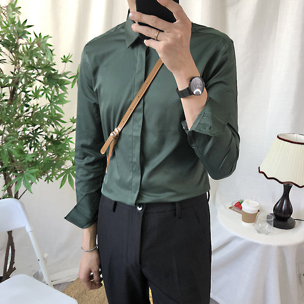 Camisa Manga Larga Slim Fit Color Sólido para Hombre