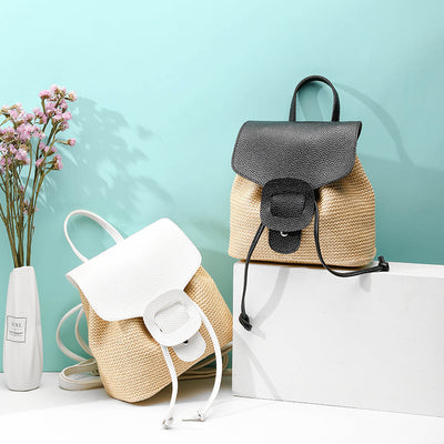 Mochila de Viaje Compacta para Mujer - Bolso Tejido de Paja