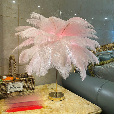 Lámpara Nocturna USB con Plumas de Avestruz Natural - Luz Ambiente para Dormitorio - Image 2