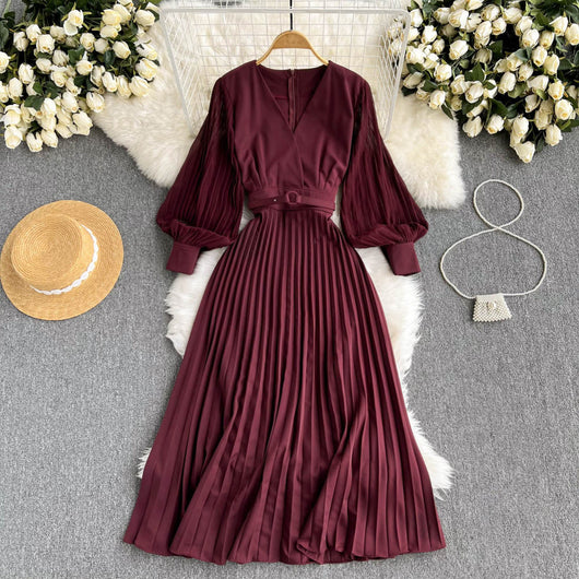 Vestido Retro Francés Escote V Cintura Ajustada Hermana Real - Image 16