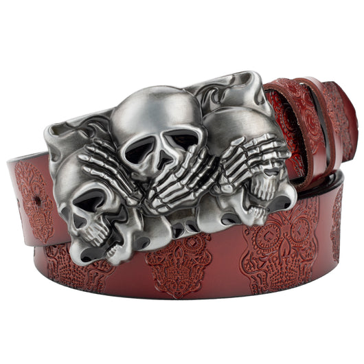 Cinturón con Hebilla de Calavera y Cabeza de Toro en Relieve - Image 13