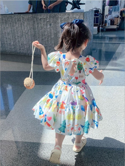 Vestido Infantil Estilo Coreano con Mangas Abullonadas y Falda Colorida - Image 11