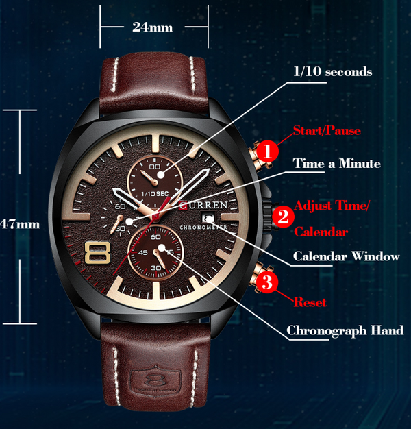 Reloj Curren 8324 para Hombre - Cronógrafo Resistente al Agua con Correa de Cuero