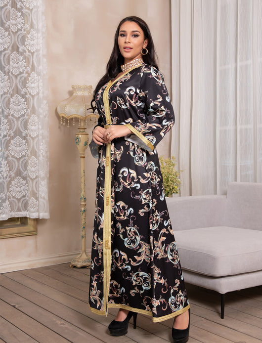 Vestido Casual Largo Estampado con Cinturón para Mujer - Image 4