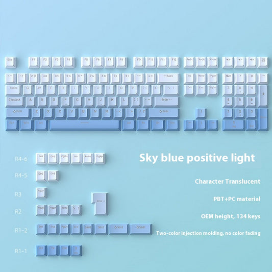 Keycaps Mecánicos PBT Degradado Azul Cielo con Grabado Luminoso