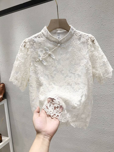 Blusa Étnica China con Encaje y Cierre de Hebilla - Image 11