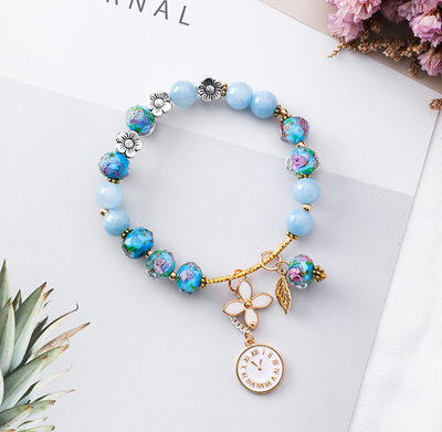 Pulsera Cristal Floral Retro - Diseño Étnico con Hoja y Reloj - Image 5