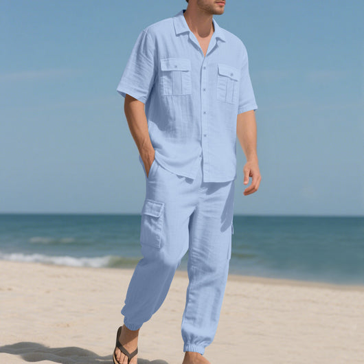 Conjunto de Trabajo Casual: Camisa Manga Corta y Pantalón - Image 8