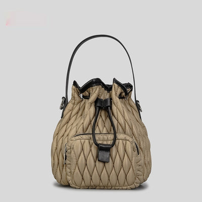 Bolso de Hombro Acolchado Nylon con Cordón y Diseño Rombo - Image 5