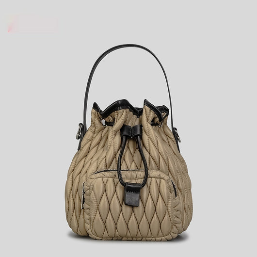 Bolso de Hombro Acolchado Nylon con Cordón y Diseño Rombo - Image 5