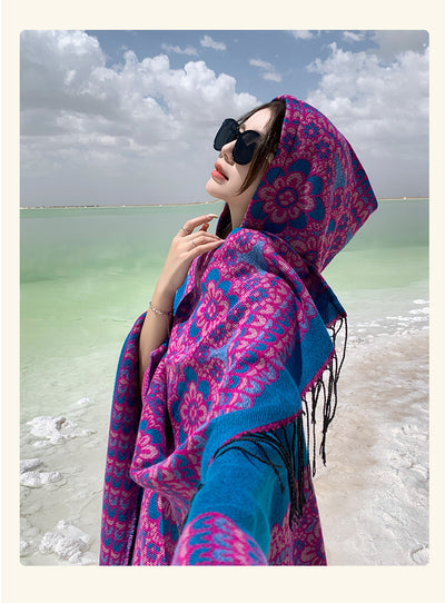 Poncho Étnico Desértico de Cashmira Artificial para Otoño e Invierno - Image 29