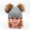 Gorro Tejido Cálido con Orejeras de Pompones para Niños - Otoño e Invierno