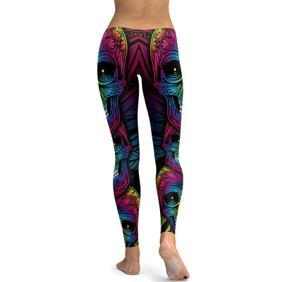 Leggins Calavera Arcoíris Talla Grande Mujer - Cintura Alta Ajustados Deportivos - Image 4