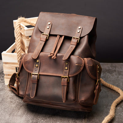 Mochila Retro Cuero Crazy Horse Hombre - Gran Capacidad Viajes y Trabajo - Image 4