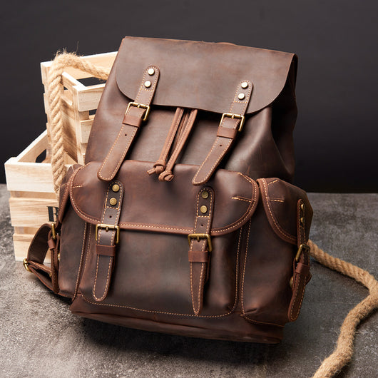 Mochila Retro Cuero Crazy Horse Hombre - Gran Capacidad Viajes y Trabajo - Image 4