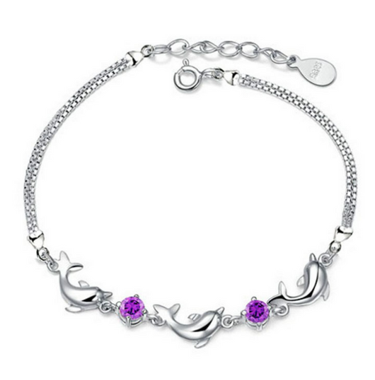 Pulsera de Plata 925 con Delfín de Cristal para Mujer - Joya Elegante