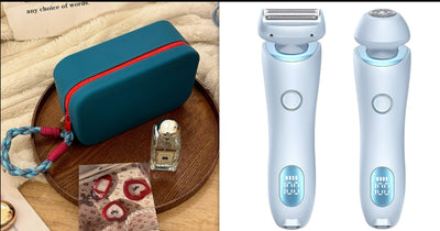 Light blue 2-in-1 electric shaver for women with interchangeable foil and epilator heads, digital display. - Image 11