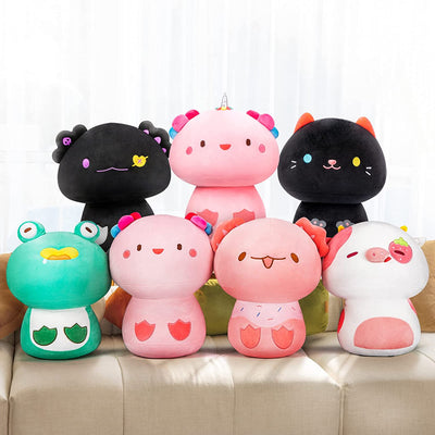 Cojín de Peluche Suave con Diseño de Gato Negro, Vaca y Rana
