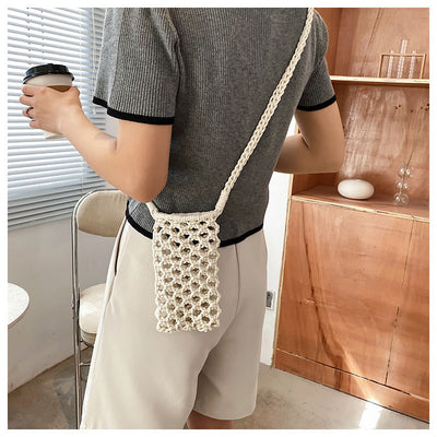 Bolsa Mensajera Tejida de Colores Lisos - Estilo Casual Multiusos - Image 15
