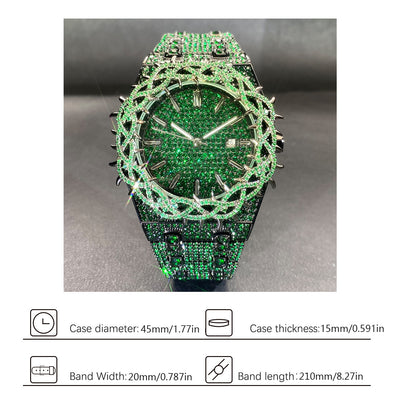 Reloj Hip-Hop para Hombre con Incrustaciones de Circón Verde Brillante - Image 8