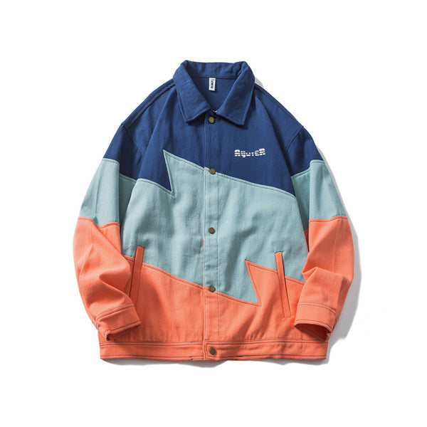 Chaqueta Casual de Color Block con Solapa para Hombre y Mujer