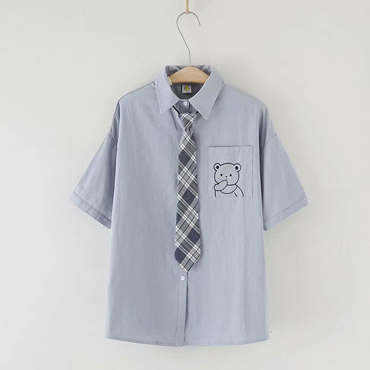 Camisa Escolar Suelta Estilo Japonés con Corbata - Manga Corta Versátil - Image 12
